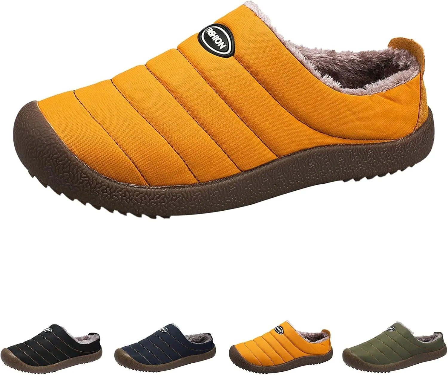 Mens Winter Boots Waterproof Snow Shoes, Unisex Hiking Footwear Slip-On Ankle Booties, High Top Womens Warm Slippers with Fuzzy Plush Lining Non-Slip Fur Lined Outdoor Sneakers