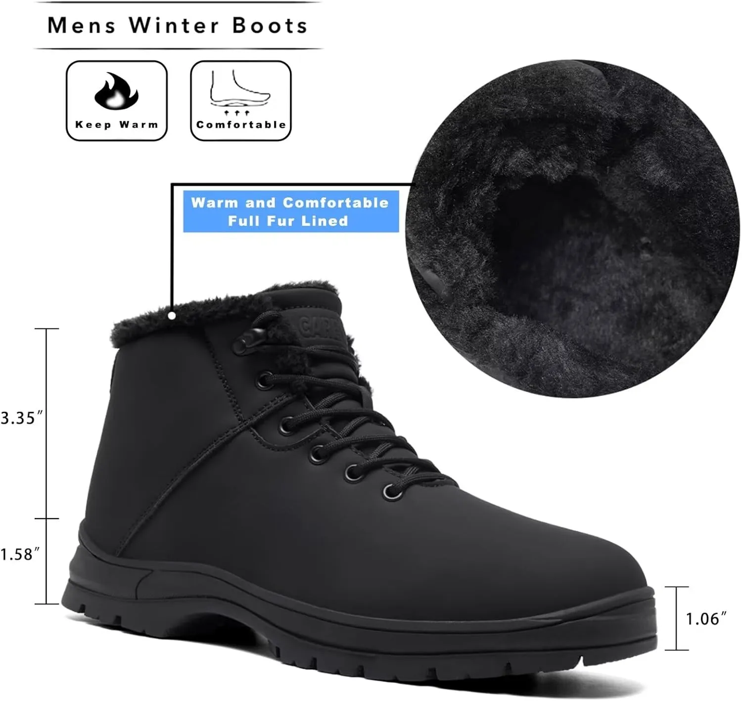 Mens Winter Snow Boots Water Resistant Warm Fur Lined Anti Slip Work Ankle Shoes Casual Lightweight Hiking Outdoor Trekking Boot