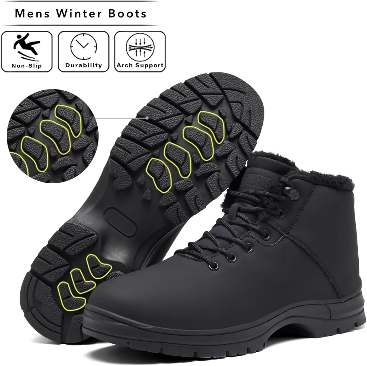 Mens Winter Snow Boots Water Resistant Warm Fur Lined Anti Slip Work Ankle Shoes Casual Lightweight Hiking Outdoor Trekking Boot