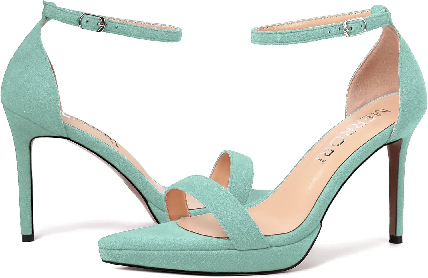 MERRORI Womens Ankle Strap Platform Women Heels Suede Women Heels Fashion Open Toe Dating Stiletto High Heel Sandals 4 Inch