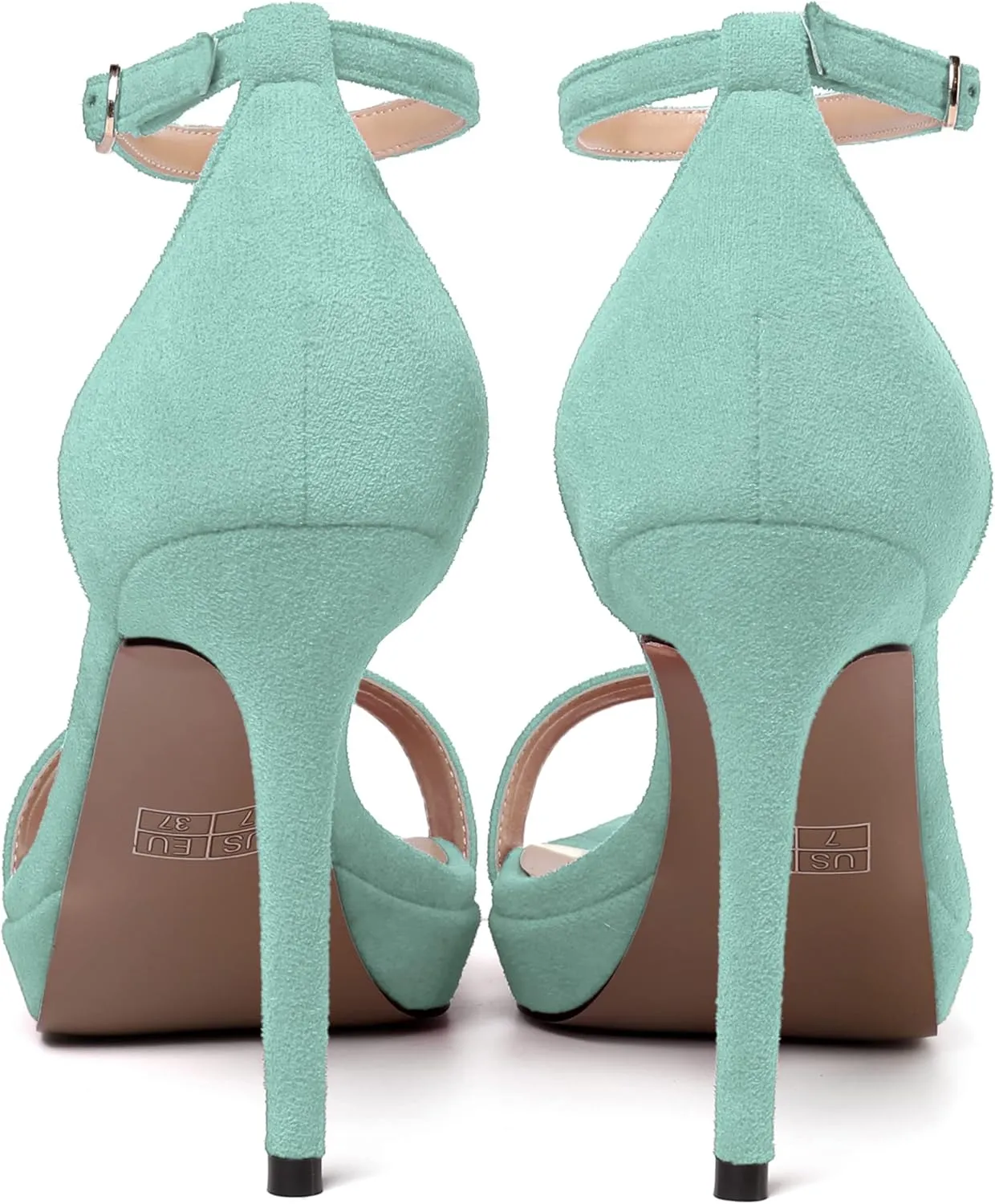 MERRORI Womens Ankle Strap Platform Women Heels Suede Women Heels Fashion Open Toe Dating Stiletto High Heel Sandals 4 Inch