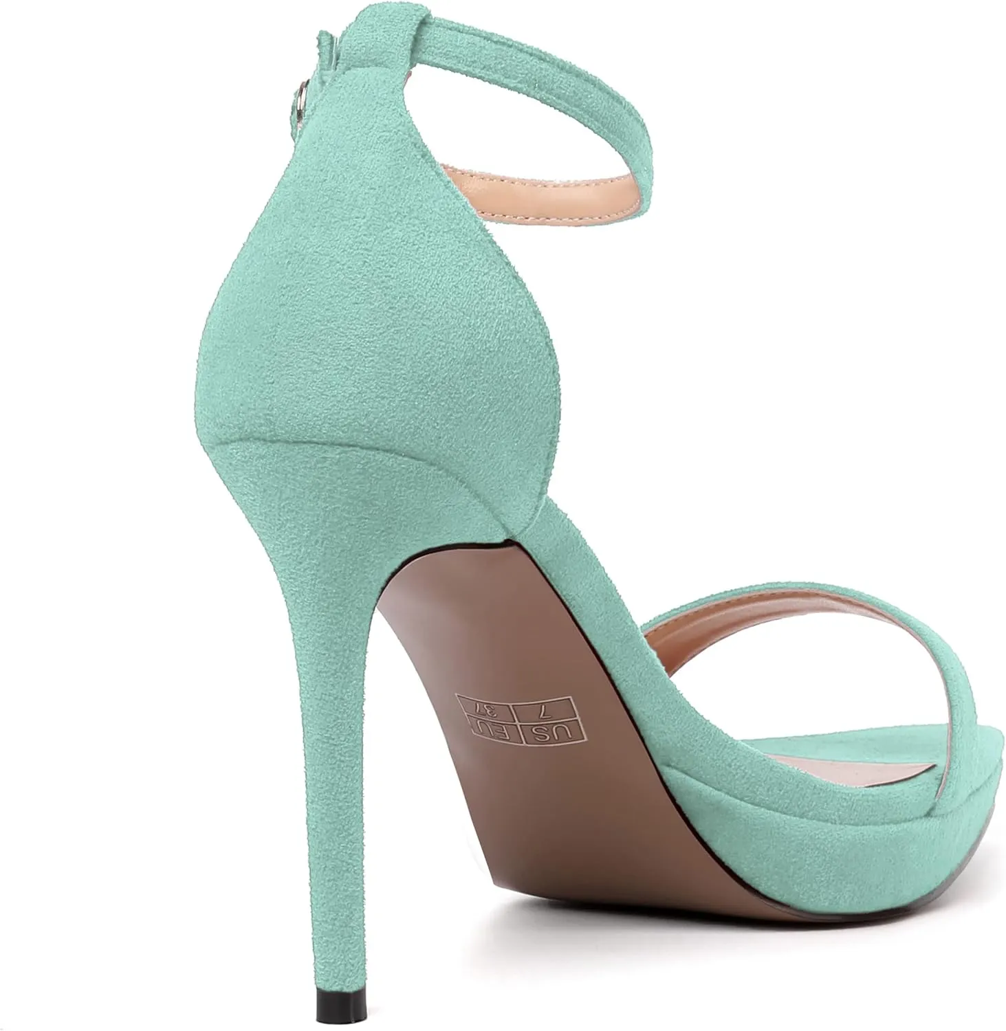 MERRORI Womens Ankle Strap Platform Women Heels Suede Women Heels Fashion Open Toe Dating Stiletto High Heel Sandals 4 Inch