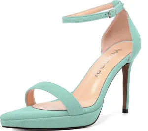 MERRORI Womens Ankle Strap Platform Women Heels Suede Women Heels Fashion Open Toe Dating Stiletto High Heel Sandals 4 Inch