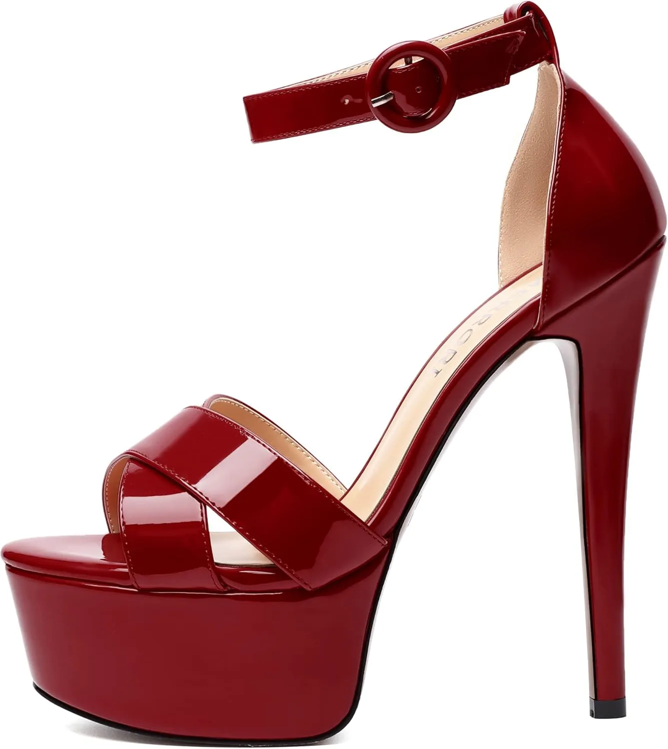 MERRORI Womens Party Open Toe Sexy Ankle Strap Buckle Patent Stiletto High Heel Sandals 6 Inch