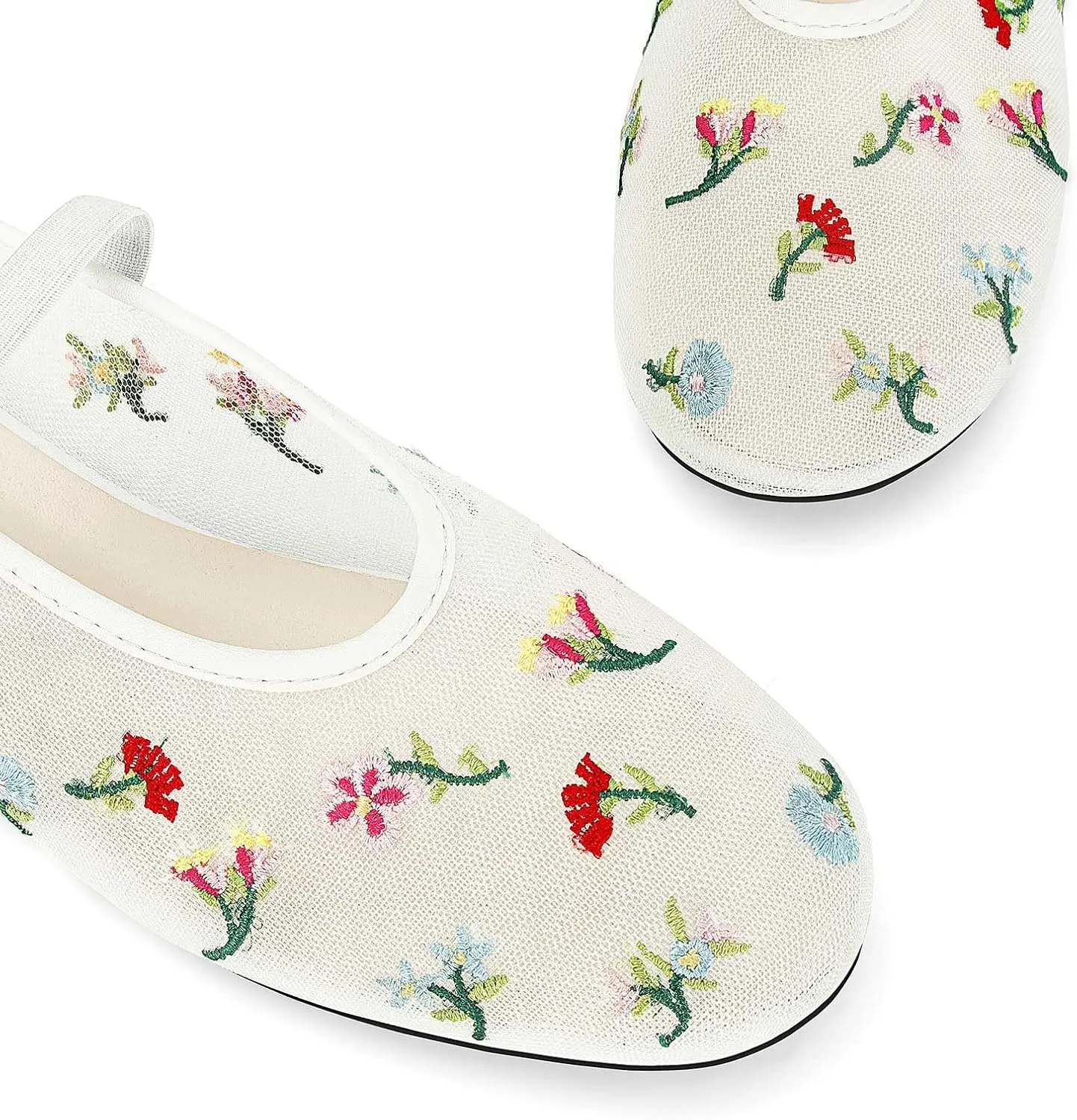 Mesh Ballet Flats for Women Embroidered Floral Mary Jane Flats Comfortable Casual Daily Dress Ballerina Shoes
