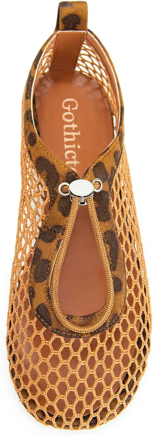 Mesh Ballet Flats for Women Round Toe Fishnet Mary Jane Flats Buckle Strap Casual Comfortable Office Ballerina Shoes