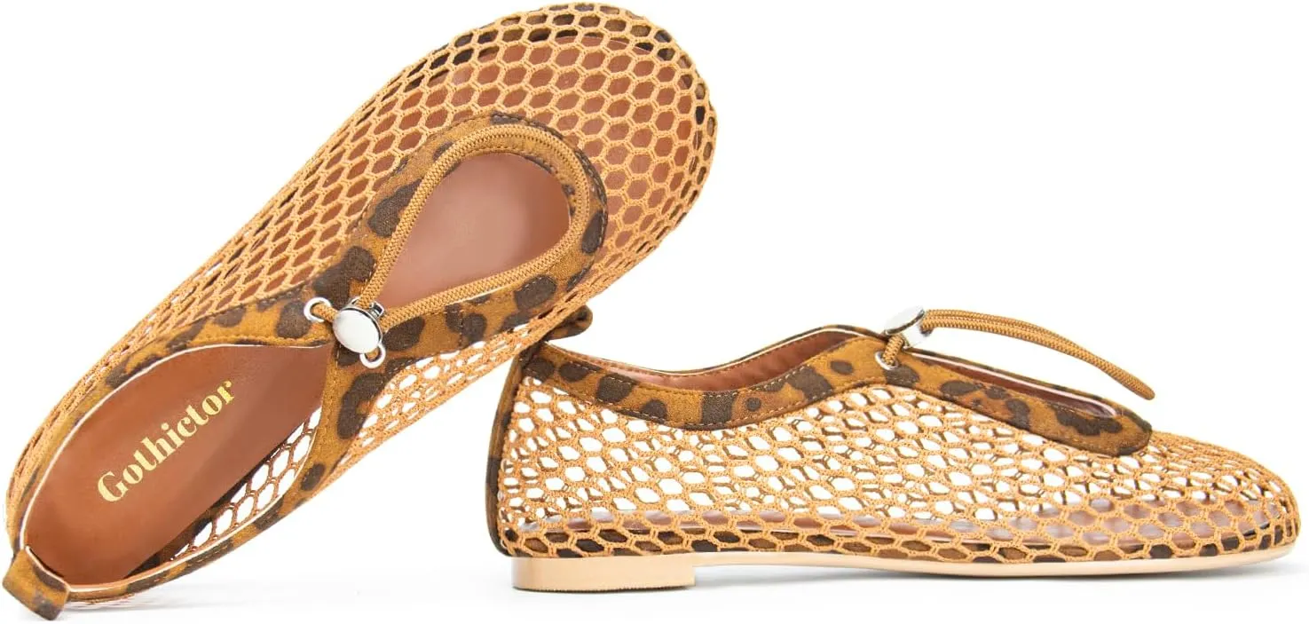 Mesh Ballet Flats for Women Round Toe Fishnet Mary Jane Flats Buckle Strap Casual Comfortable Office Ballerina Shoes