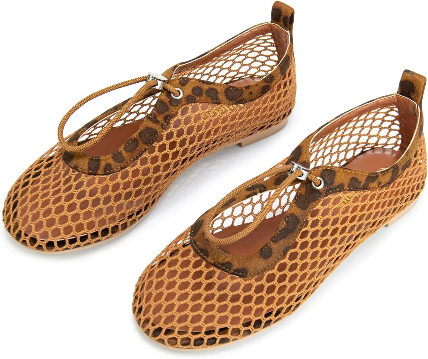 Mesh Ballet Flats for Women Round Toe Fishnet Mary Jane Flats Buckle Strap Casual Comfortable Office Ballerina Shoes