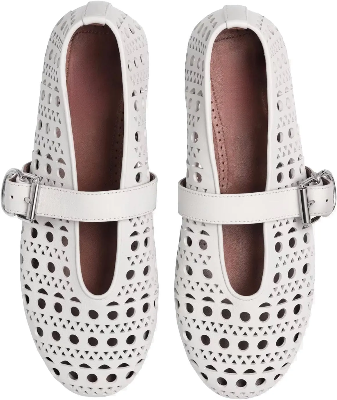 Mesh Ballet Flats for Women,Buckle Strap Hollow Out Mary Jane Flats Round Toe Breathable Comfortable Casual Daily Dress Ballerina Shoes