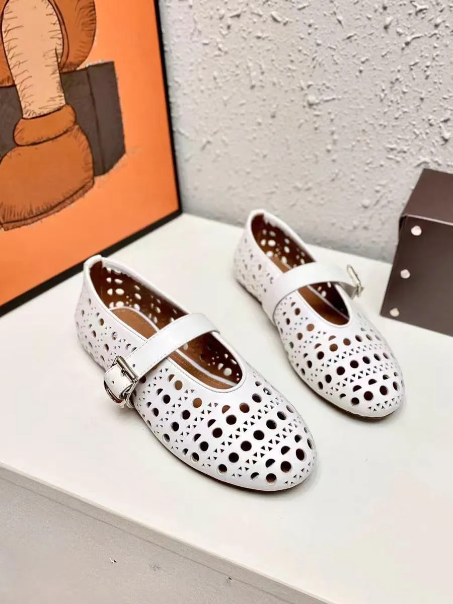 Mesh Ballet Flats for Women,Buckle Strap Hollow Out Mary Jane Flats Round Toe Breathable Comfortable Casual Daily Dress Ballerina Shoes