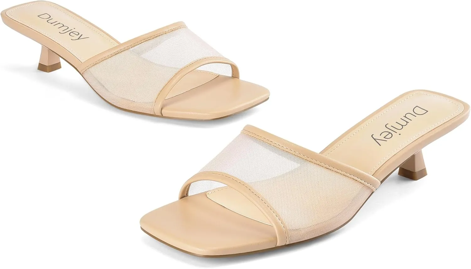Mesh Heel Mules for Women Kitten Heeled Sandals Square Open Toe Comfort Slip On Casual Shoes