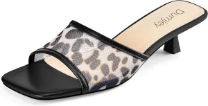 Mesh Heel Mules for Women Kitten Heeled Sandals Square Open Toe Comfort Slip On Casual Shoes