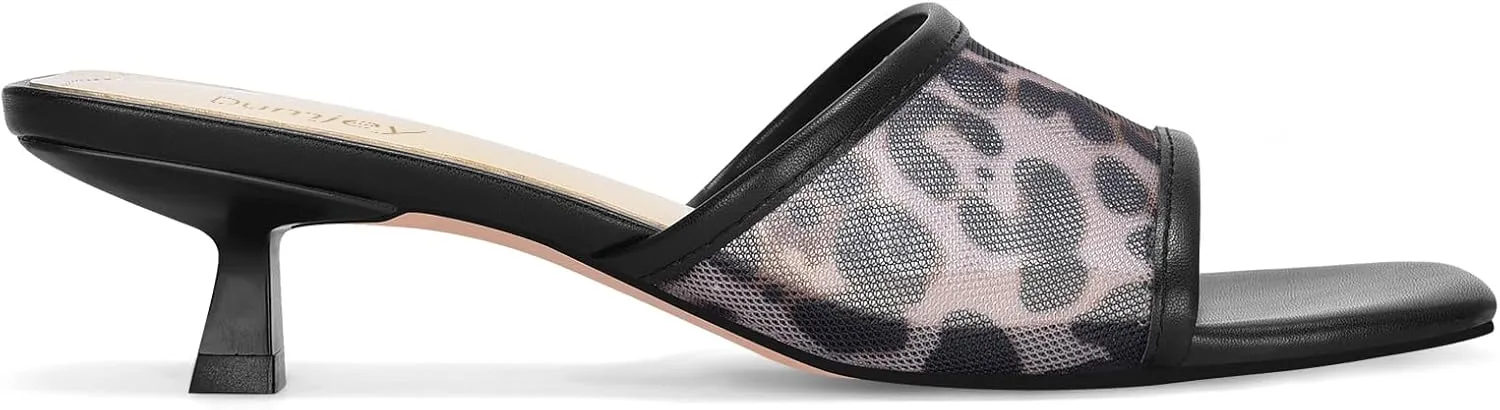 Mesh Heel Mules for Women Kitten Heeled Sandals Square Open Toe Comfort Slip On Casual Shoes