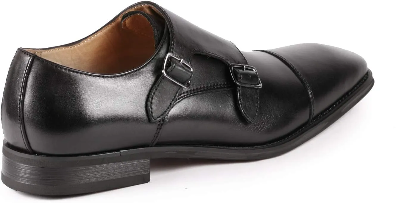 Metrocharm ML-1005 Leather Men's Double Monk Strap Cap Toe Slip On Loafers