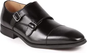 Metrocharm ML-1005 Leather Men's Double Monk Strap Cap Toe Slip On Loafers