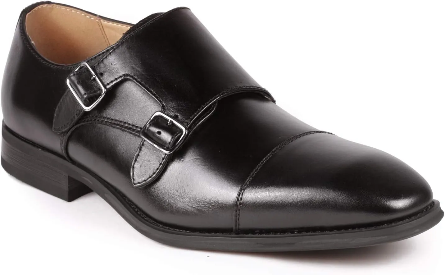 Metrocharm ML-1005 Leather Men's Double Monk Strap Cap Toe Slip On Loafers
