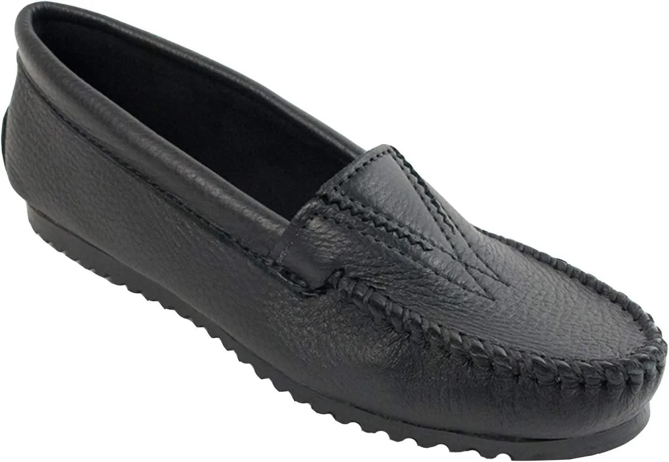 Minnetonka Women's Deerskin Gore Front Moccasin,Black Deerskin,6 M US
