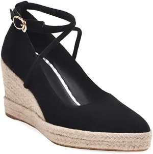 MIOKE Women's Espadrille Wedge Sandals Pointed Toe Ankle Strappy Chunky Platform High Heel Dress Shoes