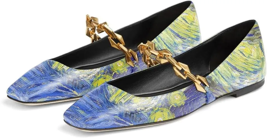 miss left Women Comfy Chain Strap Mary Janes Shoes Slip On Closed Square Toe Ballet Flats for Walking School Dressy Size 4-16 US