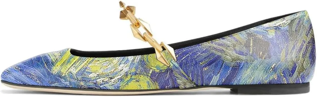miss left Women Comfy Chain Strap Mary Janes Shoes Slip On Closed Square Toe Ballet Flats for Walking School Dressy Size 4-16 US