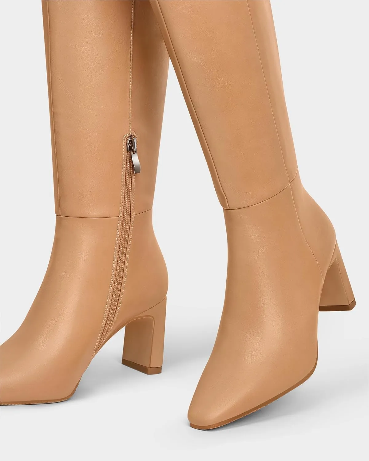 MUCCCUTE Knee High Boots for Women Tall Boots Chunky Heel Square Toe with Side Zipper Pull On Fall Long Boots