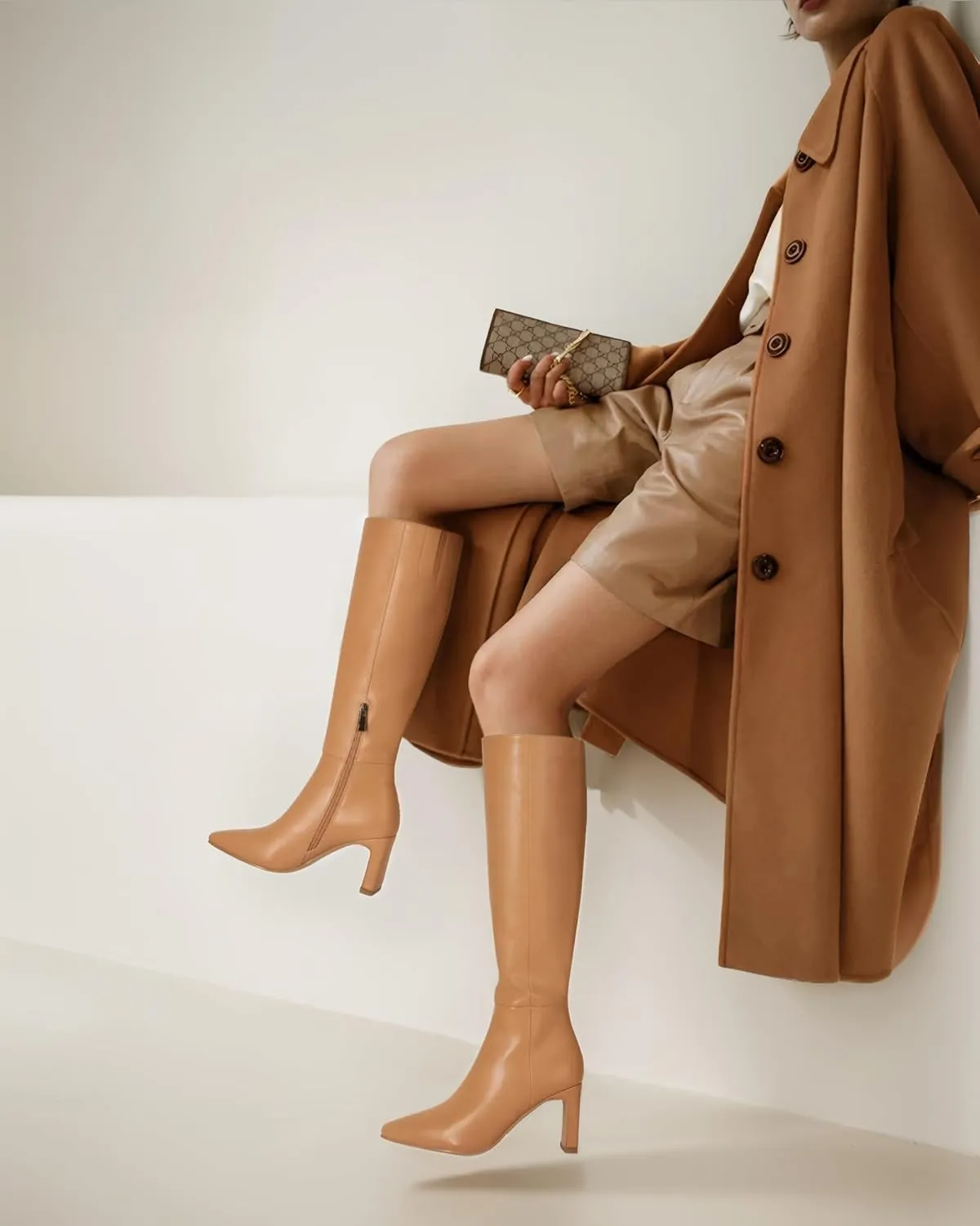 MUCCCUTE Knee High Boots for Women Tall Boots Chunky Heel Square Toe with Side Zipper Pull On Fall Long Boots