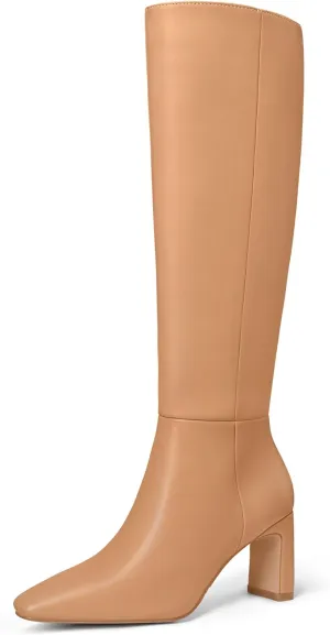 MUCCCUTE Knee High Boots for Women Tall Boots Chunky Heel Square Toe with Side Zipper Pull On Fall Long Boots