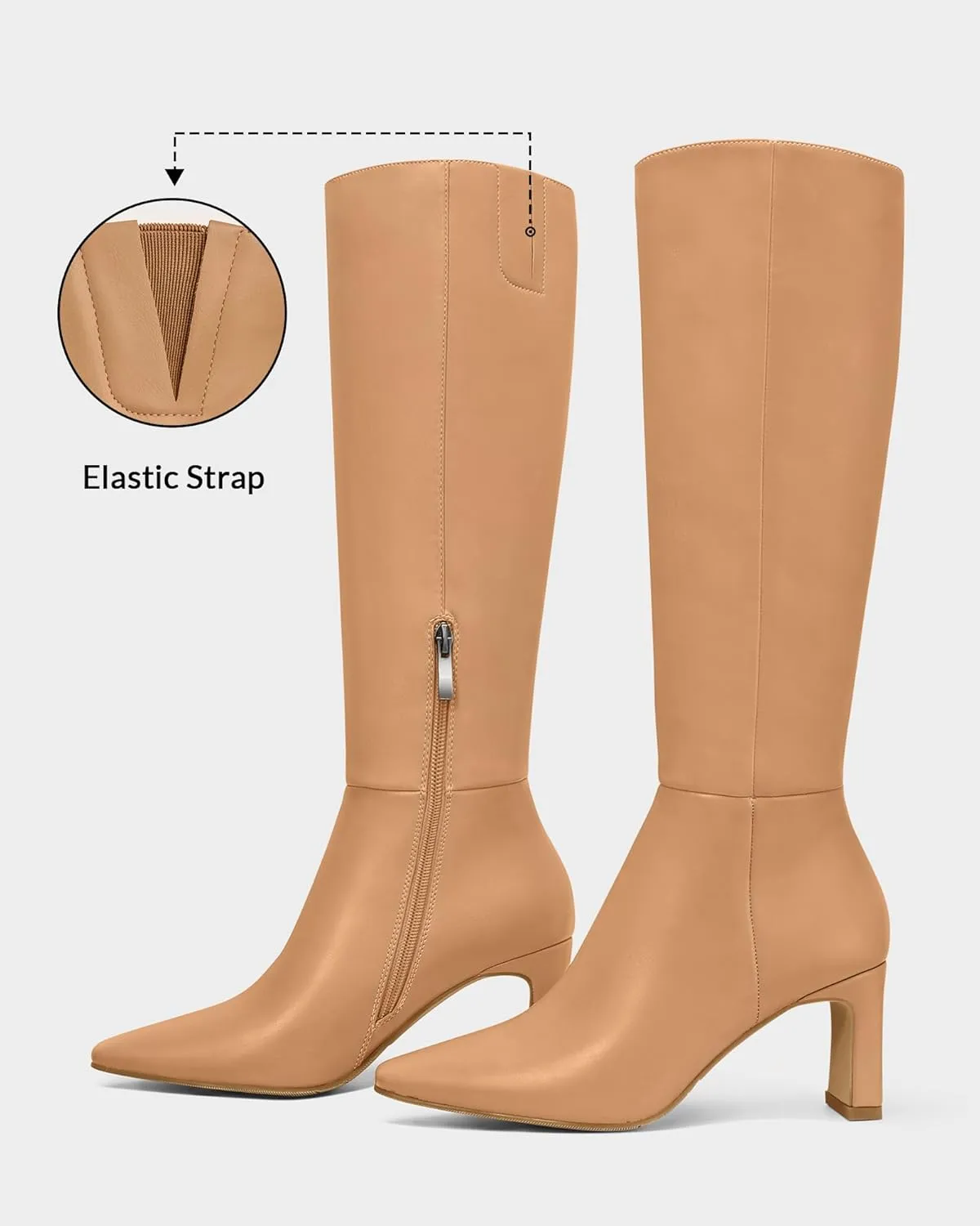 MUCCCUTE Knee High Boots for Women Tall Boots Chunky Heel Square Toe with Side Zipper Pull On Fall Long Boots