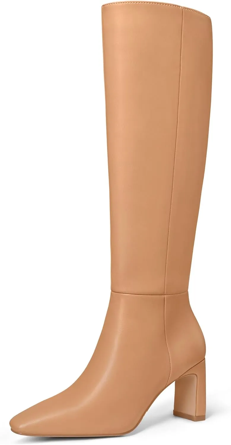 MUCCCUTE Knee High Boots for Women Tall Boots Chunky Heel Square Toe with Side Zipper Pull On Fall Long Boots