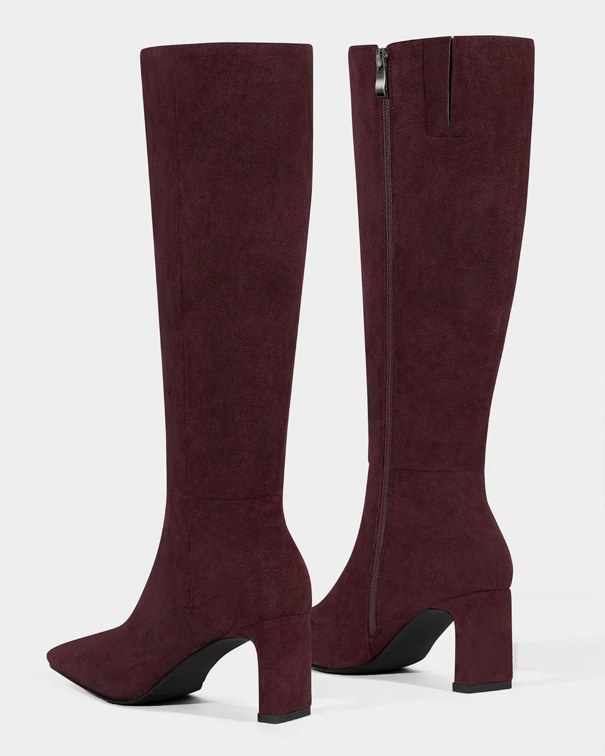 MUCCCUTE Knee High Boots for Women Tall Boots Chunky Heel Square Toe with Side Zipper Pull On Fall Long Boots