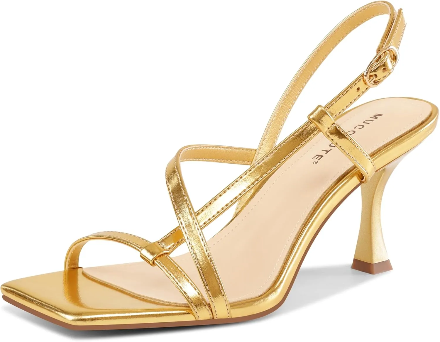 MUCCCUTE Strappy Kitten Heels for Women Square Open Toe Heeled Sandals Ankle Strap Party Prom Wedding Dressy