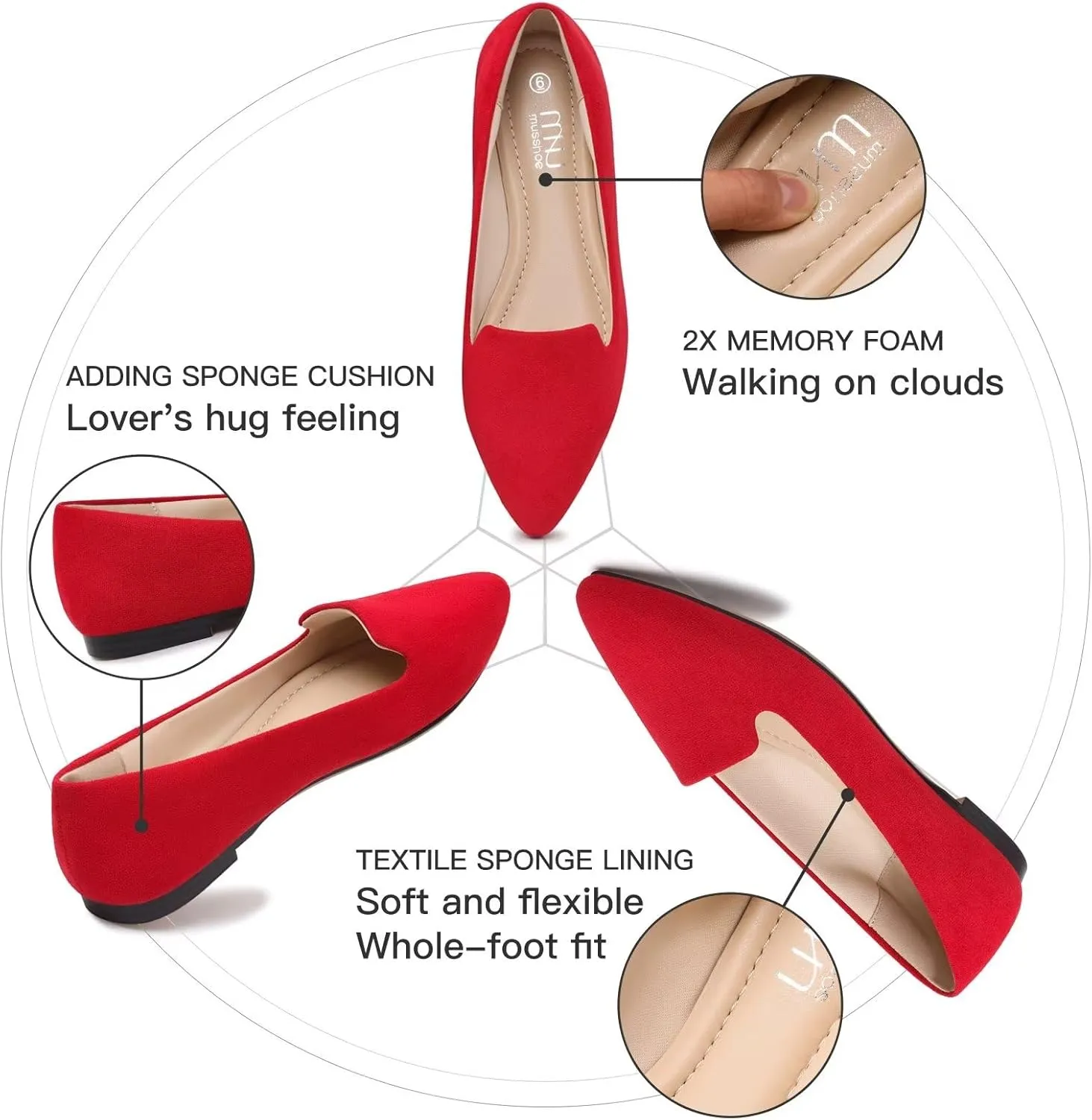 MUSSHOE Flats for Women Dressy Comfortable Ballerina Flats Pointed Toe Slip-on Casual Business Shoes Work Shoes for Women