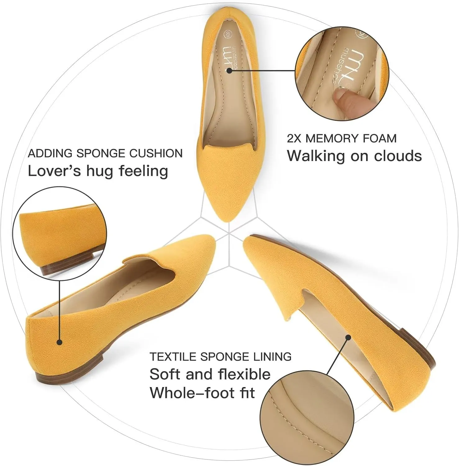 MUSSHOE Flats for Women Dressy Comfortable Ballerina Flats Pointed Toe Slip-on Casual Business Shoes Work Shoes for Women