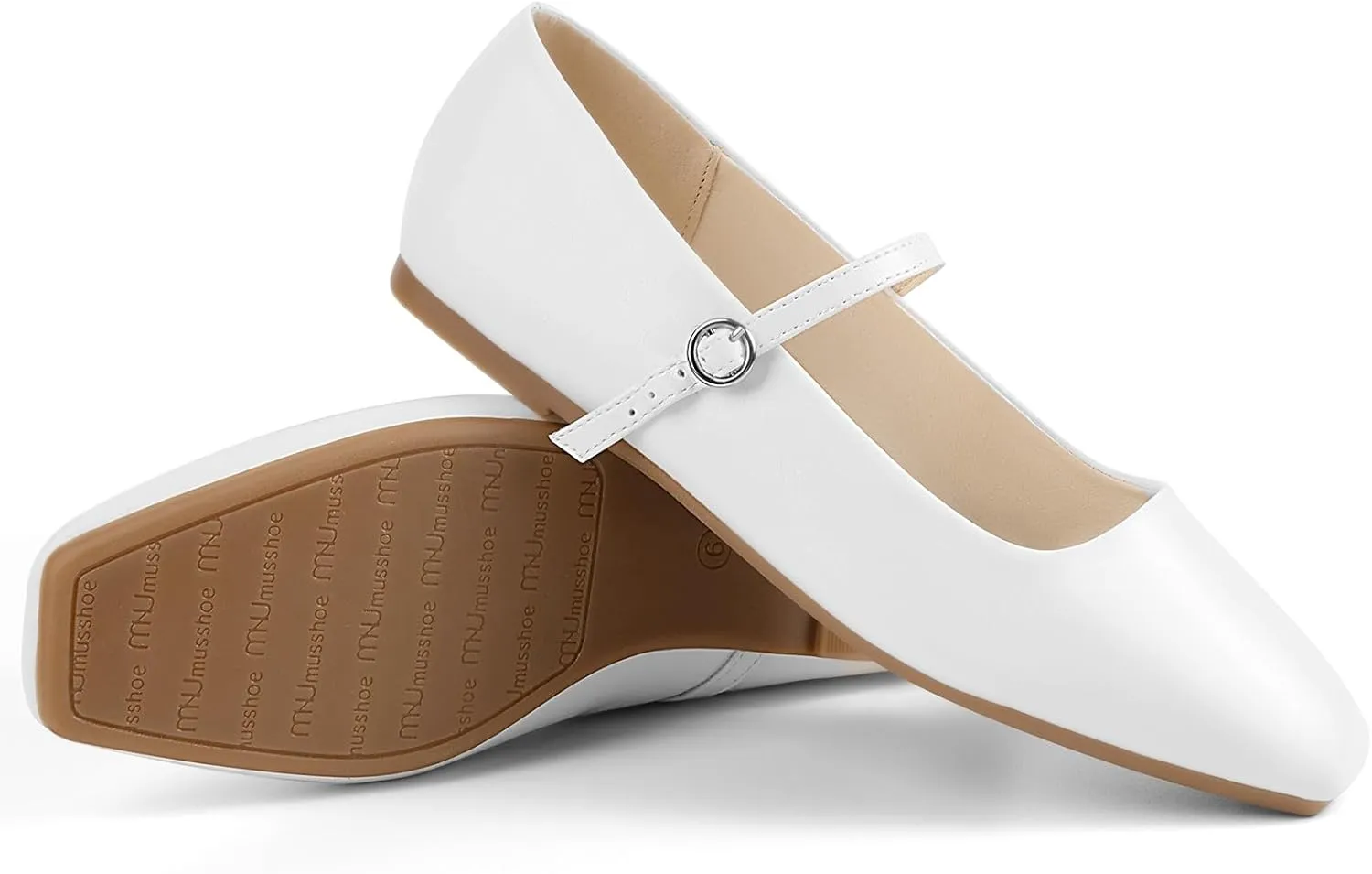 MUSSHOE Womens Ballet Mary Jane Flats Shoes Adjustable Strap Comfortable Square Closed Toe Versatile Chic Footwear with Latex Insole