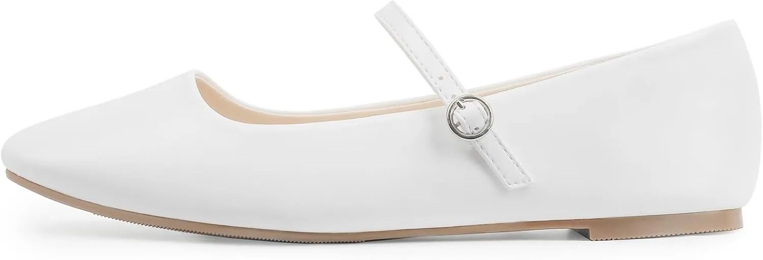 MUSSHOE Womens Ballet Mary Jane Flats Shoes Adjustable Strap Comfortable Square Closed Toe Versatile Chic Footwear with Latex Insole