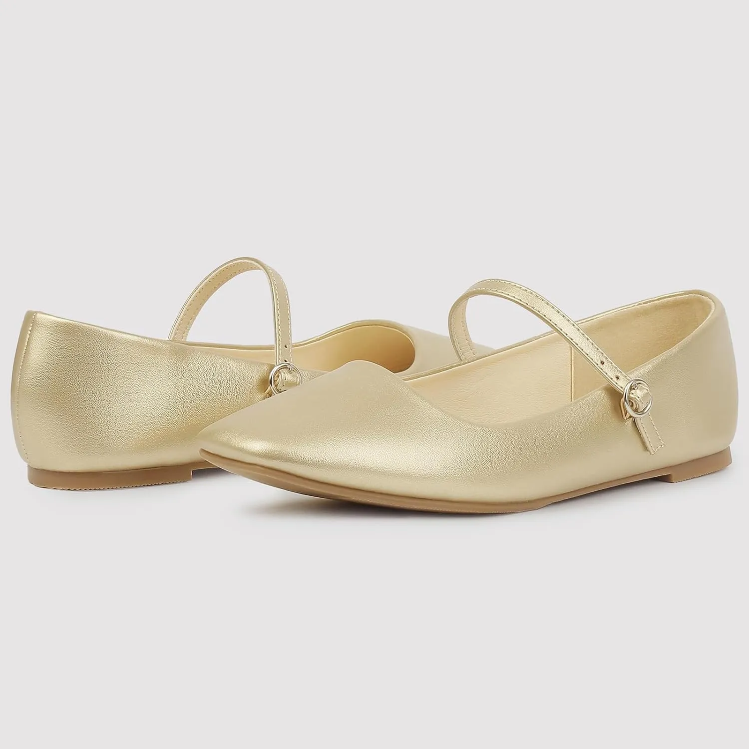 MUSSHOE Womens Ballet Mary Jane Flats Shoes Adjustable Strap Comfortable Square Closed Toe Versatile Chic Footwear with Latex Insole
