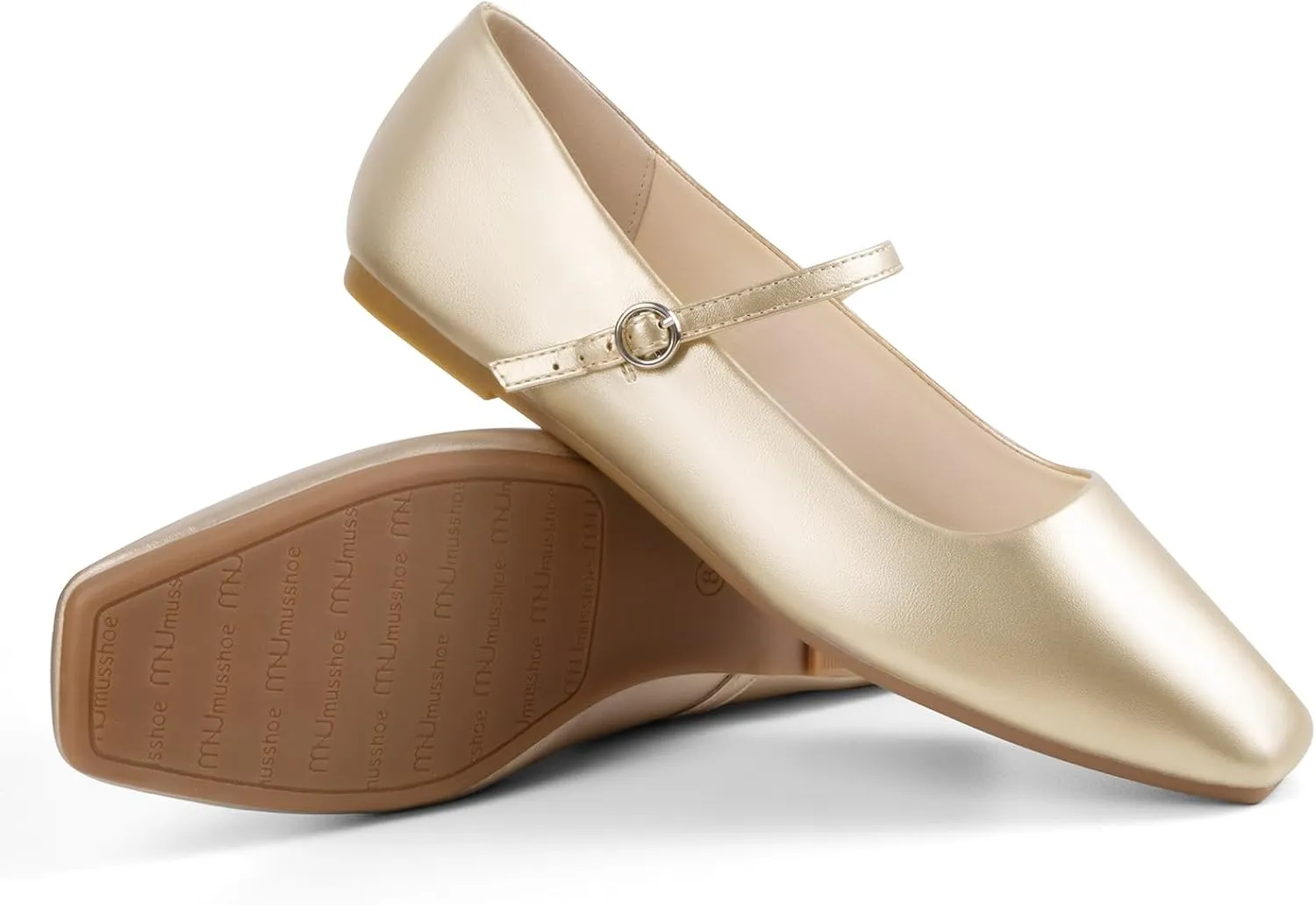 MUSSHOE Womens Ballet Mary Jane Flats Shoes Adjustable Strap Comfortable Square Closed Toe Versatile Chic Footwear with Latex Insole