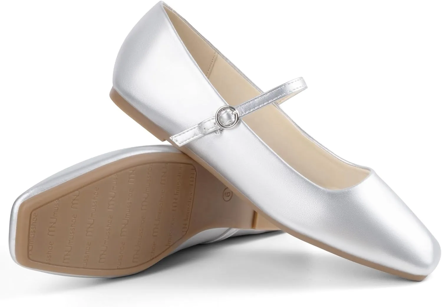 MUSSHOE Womens Ballet Mary Jane Flats Shoes Adjustable Strap Comfortable Square Closed Toe Versatile Chic Footwear with Latex Insole