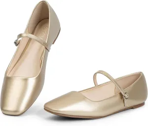 MUSSHOE Womens Ballet Mary Jane Flats Shoes Adjustable Strap Comfortable Square Closed Toe Versatile Chic Footwear with Latex Insole