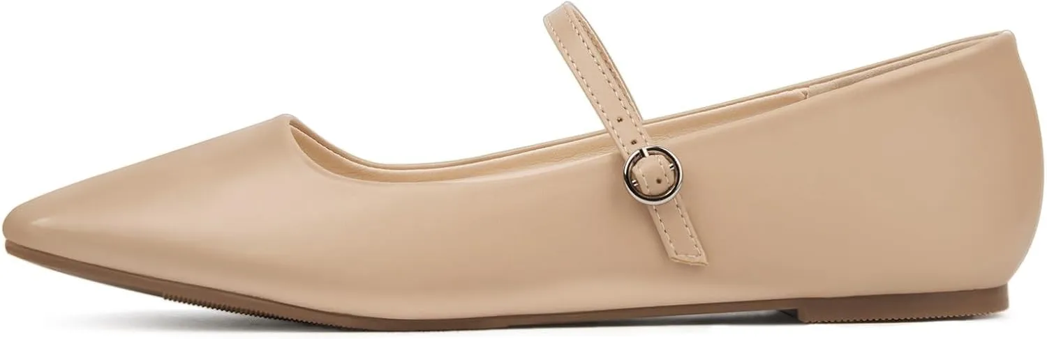 MUSSHOE Womens Ballet Mary Jane Flats Shoes Adjustable Strap Comfortable Square Closed Toe Versatile Chic Footwear with Latex Insole