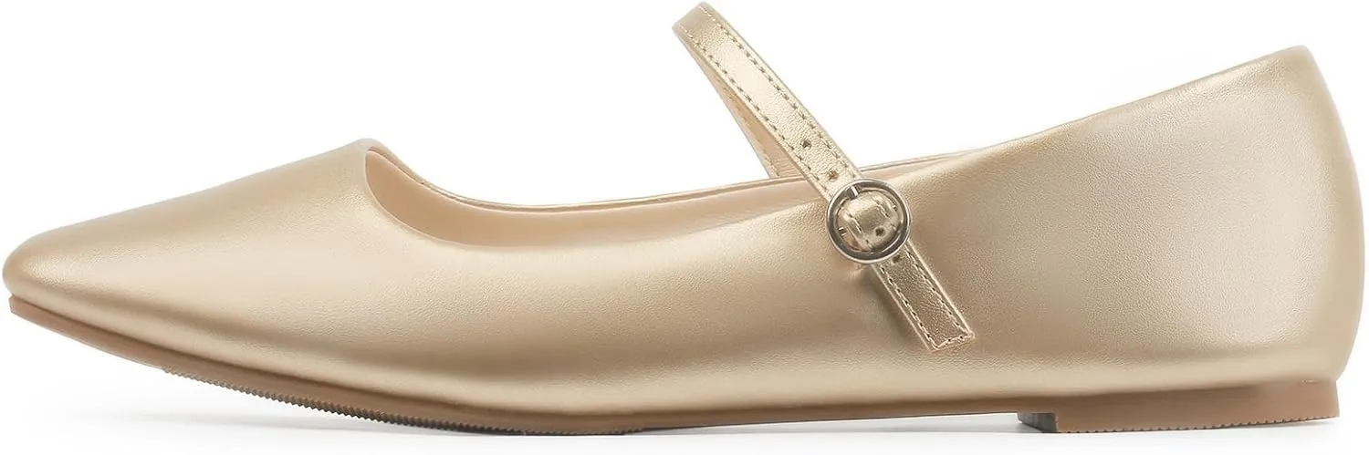 MUSSHOE Womens Ballet Mary Jane Flats Shoes Adjustable Strap Comfortable Square Closed Toe Versatile Chic Footwear with Latex Insole