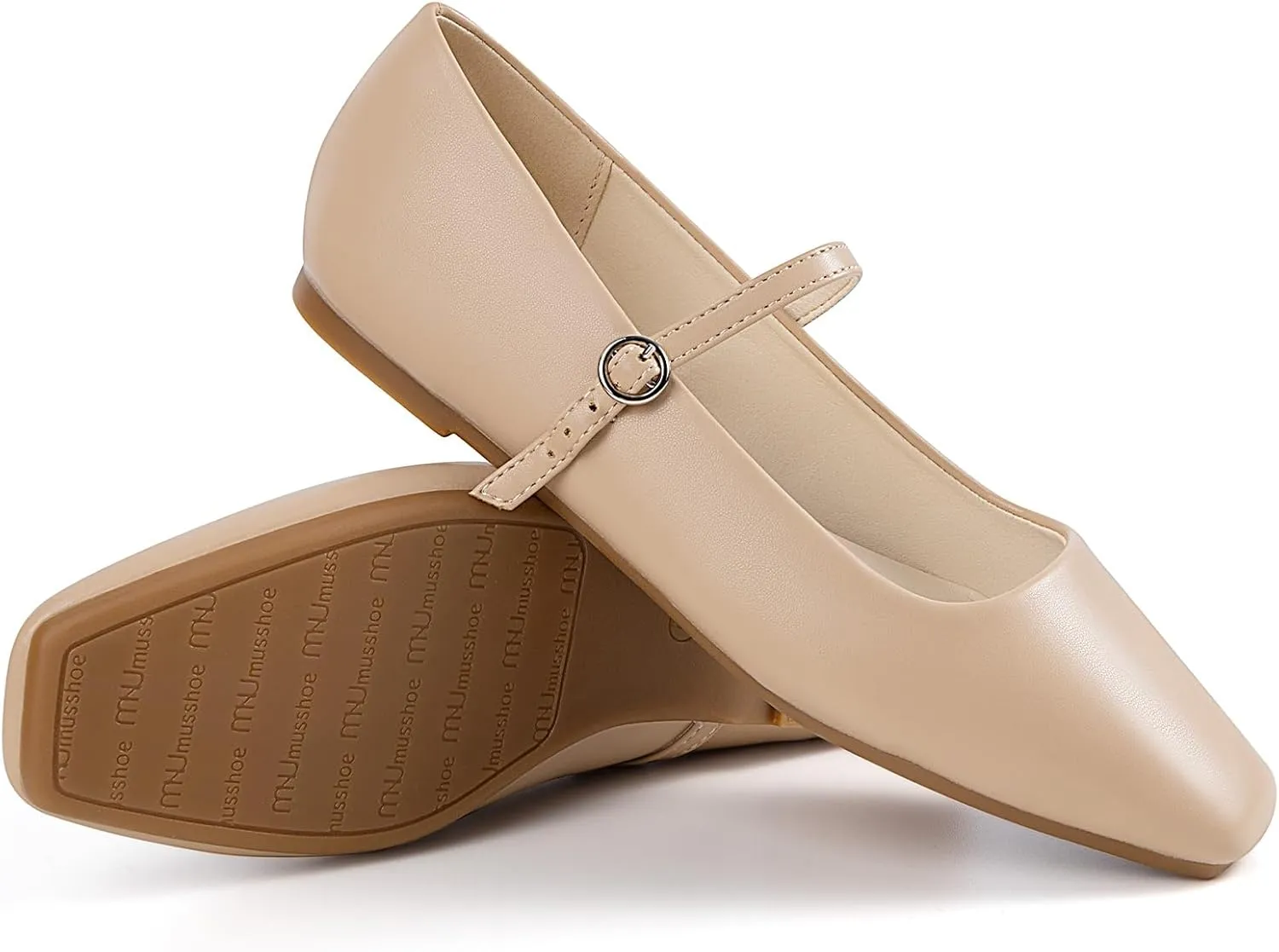 MUSSHOE Womens Ballet Mary Jane Flats Shoes Adjustable Strap Comfortable Square Closed Toe Versatile Chic Footwear with Latex Insole