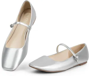 MUSSHOE Womens Ballet Mary Jane Flats Shoes Adjustable Strap Comfortable Square Closed Toe Versatile Chic Footwear with Latex Insole