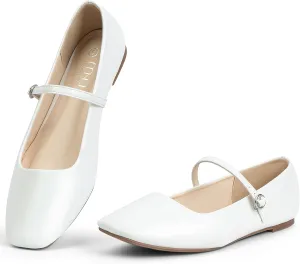 MUSSHOE Womens Ballet Mary Jane Flats Shoes Adjustable Strap Comfortable Square Closed Toe Versatile Chic Footwear with Latex Insole