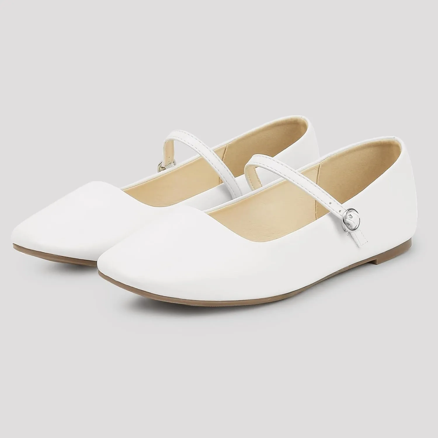 MUSSHOE Womens Ballet Mary Jane Flats Shoes Adjustable Strap Comfortable Square Closed Toe Versatile Chic Footwear with Latex Insole