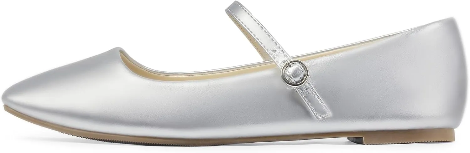 MUSSHOE Womens Ballet Mary Jane Flats Shoes Adjustable Strap Comfortable Square Closed Toe Versatile Chic Footwear with Latex Insole