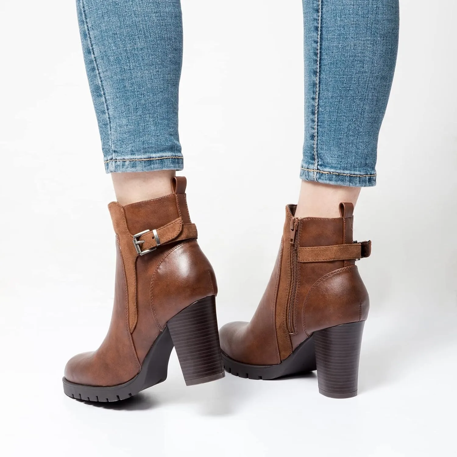 mysoft Women's Ankle Boots Chunky Stacked Heel Zipper Booties - Available in Wide Sizes