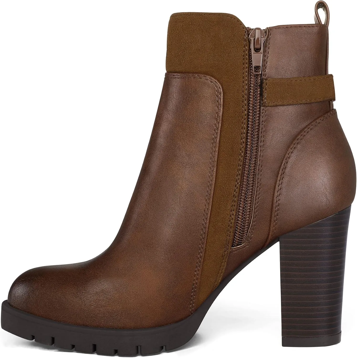 mysoft Women's Ankle Boots Chunky Stacked Heel Zipper Booties - Available in Wide Sizes