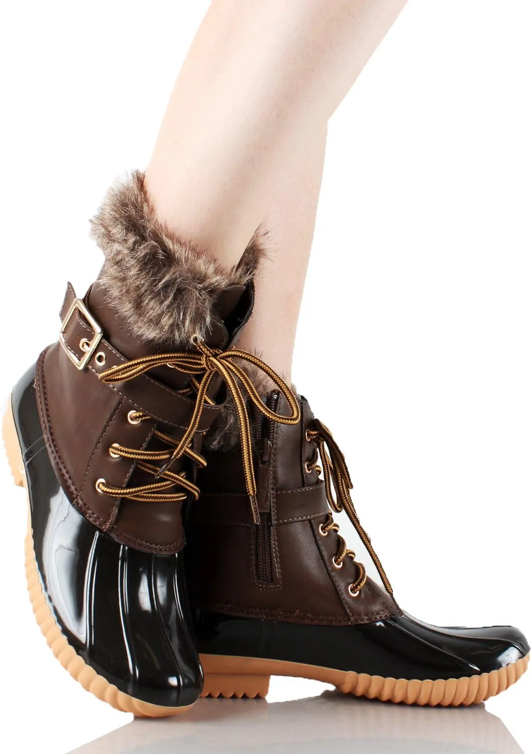 Nature Breeze Duck-01 Women's Chic Lace Up Buckled Duck Waterproof Snow Boots