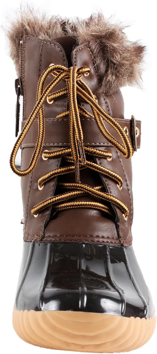 Nature Breeze Duck-01 Women's Chic Lace Up Buckled Duck Waterproof Snow Boots